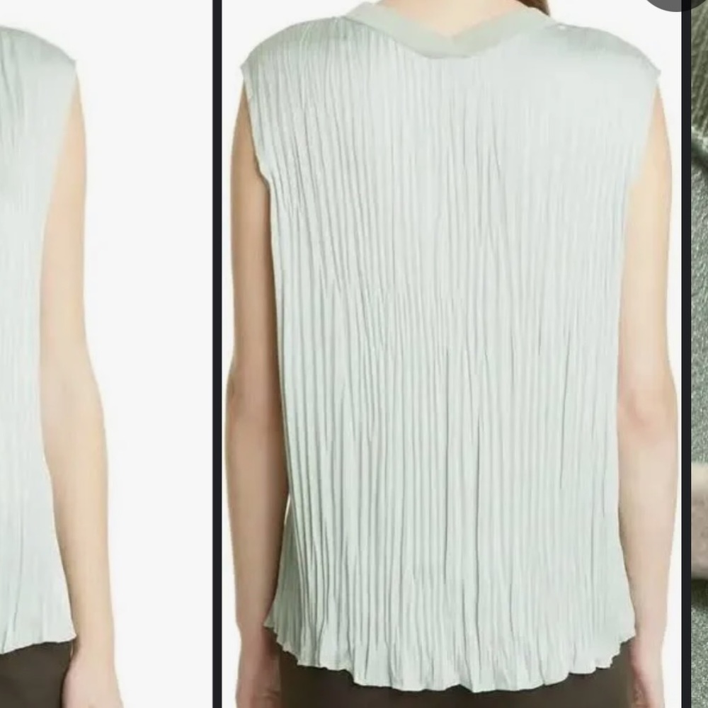 NWT $295 Vince Sleeveless Double V - neck blouse Top crushed Green large - Picture 4 of 12